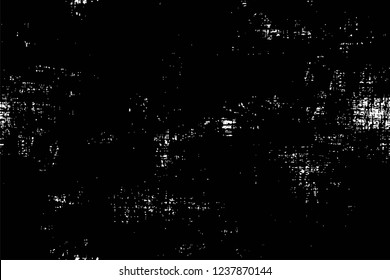 Grunge overlay layer. Abstract black and white vector background. Monochrome vintage surface with dirty pattern in cracks, spots, dots. Old wall in dark horror style design