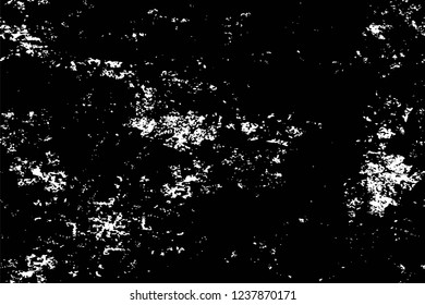 Grunge overlay layer. Abstract black and white vector background. Monochrome vintage surface with dirty pattern in cracks, spots, dots. Old wall in dark horror style design