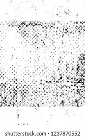 Grunge overlay layer. Abstract black and white vector background. Monochrome vintage surface with dirty pattern in cracks, spots, dots. Old wall in dark horror style design