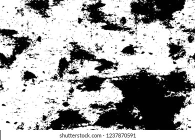 Grunge overlay layer. Abstract black and white vector background. Monochrome vintage surface with dirty pattern in cracks, spots, dots. Old wall in dark horror style design