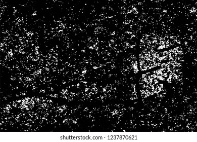 Grunge overlay layer. Abstract black and white vector background. Monochrome vintage surface with dirty pattern in cracks, spots, dots. Old wall in dark horror style design
