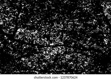 Grunge overlay layer. Abstract black and white vector background. Monochrome vintage surface with dirty pattern in cracks, spots, dots. Old wall in dark horror style design