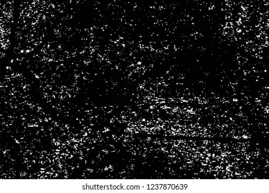 Grunge overlay layer. Abstract black and white vector background. Monochrome vintage surface with dirty pattern in cracks, spots, dots. Old wall in dark horror style design