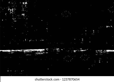 Grunge overlay layer. Abstract black and white vector background. Monochrome vintage surface with dirty pattern in cracks, spots, dots. Old wall in dark horror style design