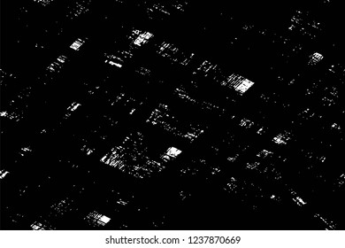 Grunge overlay layer. Abstract black and white vector background. Monochrome vintage surface with dirty pattern in cracks, spots, dots. Old wall in dark horror style design