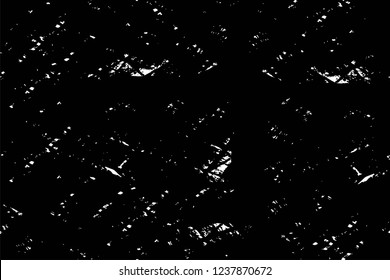 Grunge overlay layer. Abstract black and white vector background. Monochrome vintage surface with dirty pattern in cracks, spots, dots. Old wall in dark horror style design