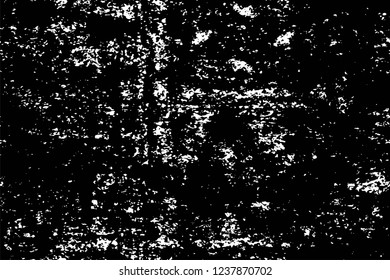 Grunge overlay layer. Abstract black and white vector background. Monochrome vintage surface with dirty pattern in cracks, spots, dots. Old wall in dark horror style design