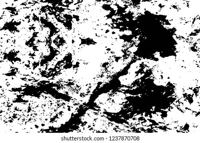 Grunge overlay layer. Abstract black and white vector background. Monochrome vintage surface with dirty pattern in cracks, spots, dots. Old wall in dark horror style design