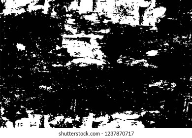 Grunge overlay layer. Abstract black and white vector background. Monochrome vintage surface with dirty pattern in cracks, spots, dots. Old wall in dark horror style design