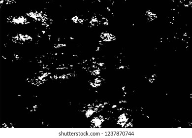 Grunge overlay layer. Abstract black and white vector background. Monochrome vintage surface with dirty pattern in cracks, spots, dots. Old wall in dark horror style design