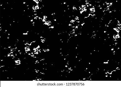 Grunge overlay layer. Abstract black and white vector background. Monochrome vintage surface with dirty pattern in cracks, spots, dots. Old wall in dark horror style design