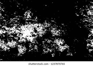 Grunge overlay layer. Abstract black and white vector background. Monochrome vintage surface with dirty pattern in cracks, spots, dots. Old wall in dark horror style design