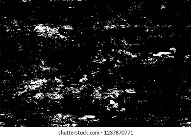 Grunge overlay layer. Abstract black and white vector background. Monochrome vintage surface with dirty pattern in cracks, spots, dots. Old wall in dark horror style design