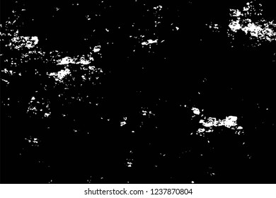 Grunge overlay layer. Abstract black and white vector background. Monochrome vintage surface with dirty pattern in cracks, spots, dots. Old wall in dark horror style design