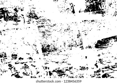 Grunge overlay layer. Abstract black and white vector background. Monochrome vintage surface with dirty pattern in cracks, spots, dots. Old wall in dark horror style design