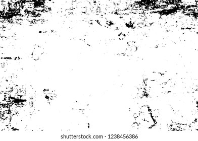 Grunge overlay layer. Abstract black and white vector background. Monochrome vintage surface with dirty pattern in cracks, spots, dots. Old wall in dark horror style design