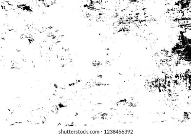 Grunge overlay layer. Abstract black and white vector background. Monochrome vintage surface with dirty pattern in cracks, spots, dots. Old wall in dark horror style design