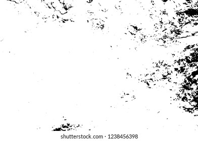 Grunge overlay layer. Abstract black and white vector background. Monochrome vintage surface with dirty pattern in cracks, spots, dots. Old wall in dark horror style design