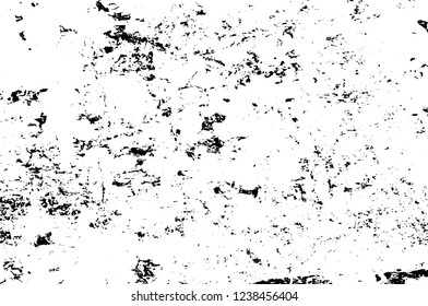 Grunge overlay layer. Abstract black and white vector background. Monochrome vintage surface with dirty pattern in cracks, spots, dots. Old wall in dark horror style design