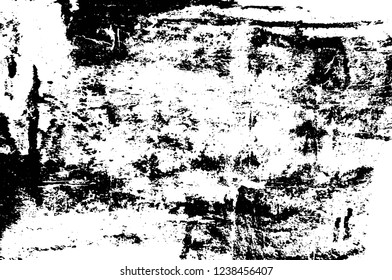 Grunge overlay layer. Abstract black and white vector background. Monochrome vintage surface with dirty pattern in cracks, spots, dots. Old wall in dark horror style design