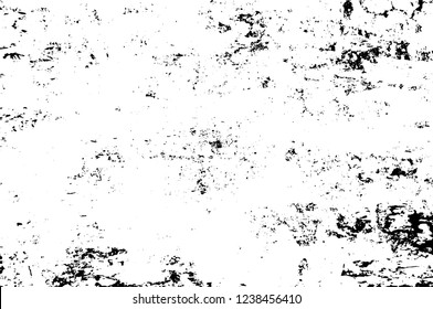 Grunge overlay layer. Abstract black and white vector background. Monochrome vintage surface with dirty pattern in cracks, spots, dots. Old wall in dark horror style design