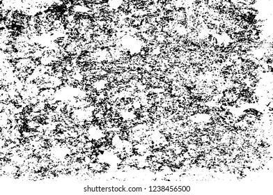 Grunge overlay layer. Abstract black and white vector background. Monochrome vintage surface with dirty pattern in cracks, spots, dots. Old wall in dark horror style design