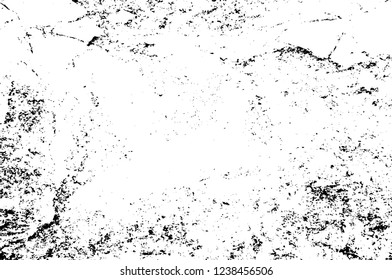 Grunge overlay layer. Abstract black and white vector background. Monochrome vintage surface with dirty pattern in cracks, spots, dots. Old wall in dark horror style design
