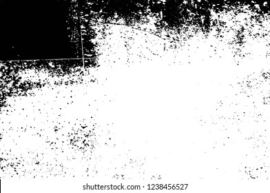 Grunge overlay layer. Abstract black and white vector background. Monochrome vintage surface with dirty pattern in cracks, spots, dots. Old wall in dark horror style design
