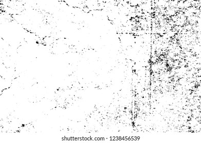 Grunge overlay layer. Abstract black and white vector background. Monochrome vintage surface with dirty pattern in cracks, spots, dots. Old wall in dark horror style design