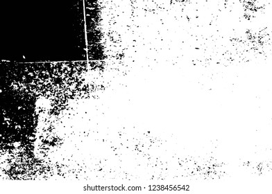 Grunge overlay layer. Abstract black and white vector background. Monochrome vintage surface with dirty pattern in cracks, spots, dots. Old wall in dark horror style design