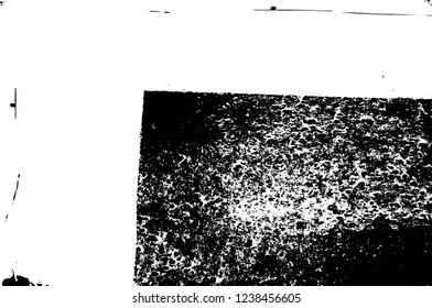 Grunge overlay layer. Abstract black and white vector background. Monochrome vintage surface with dirty pattern in cracks, spots, dots. Old wall in dark horror style design