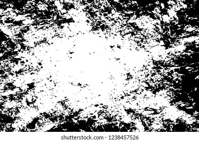 Grunge overlay layer. Abstract black and white vector background. Monochrome vintage surface with dirty pattern in cracks, spots, dots. Old wall in dark horror style design