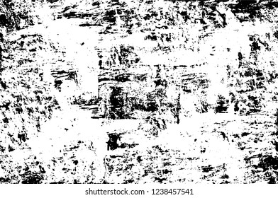 Grunge overlay layer. Abstract black and white vector background. Monochrome vintage surface with dirty pattern in cracks, spots, dots. Old wall in dark horror style design