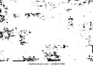 Grunge overlay layer. Abstract black and white vector background. Monochrome vintage surface with dirty pattern in cracks, spots, dots. Old wall in dark horror style design