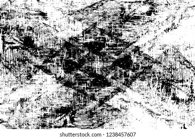 Grunge overlay layer. Abstract black and white vector background. Monochrome vintage surface with dirty pattern in cracks, spots, dots. Old wall in dark horror style design