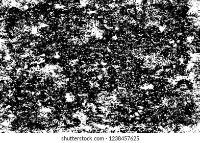 Grunge overlay layer. Abstract black and white vector background. Monochrome vintage surface with dirty pattern in cracks, spots, dots. Old wall in dark horror style design