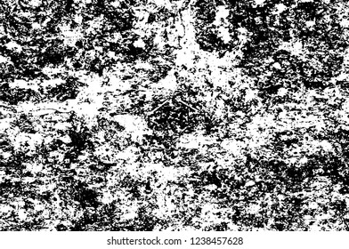 Grunge overlay layer. Abstract black and white vector background. Monochrome vintage surface with dirty pattern in cracks, spots, dots. Old wall in dark horror style design