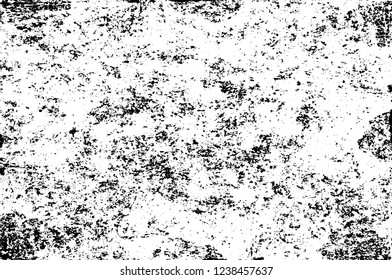Grunge overlay layer. Abstract black and white vector background. Monochrome vintage surface with dirty pattern in cracks, spots, dots. Old wall in dark horror style design