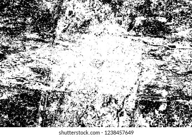 Grunge overlay layer. Abstract black and white vector background. Monochrome vintage surface with dirty pattern in cracks, spots, dots. Old wall in dark horror style design