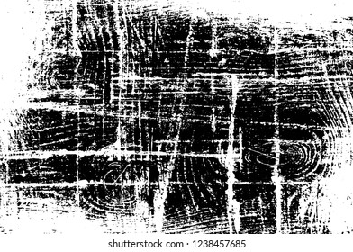 Grunge overlay layer. Abstract black and white vector background. Monochrome vintage surface with dirty pattern in cracks, spots, dots. Old wall in dark horror style design