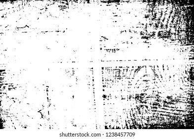Grunge overlay layer. Abstract black and white vector background. Monochrome vintage surface with dirty pattern in cracks, spots, dots. Old wall in dark horror style design
