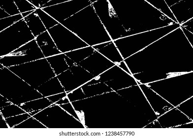 Grunge overlay layer. Abstract black and white vector background. Monochrome vintage surface with dirty pattern in cracks, spots, dots. Old wall in dark horror style design