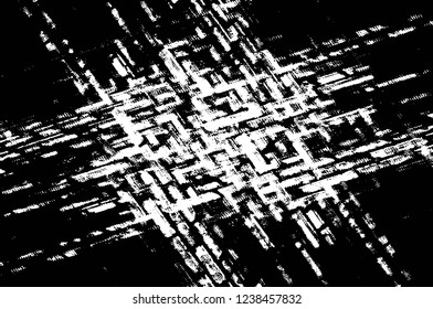 Grunge overlay layer. Abstract black and white vector background. Monochrome vintage surface with dirty pattern in cracks, spots, dots. Old wall in dark horror style design