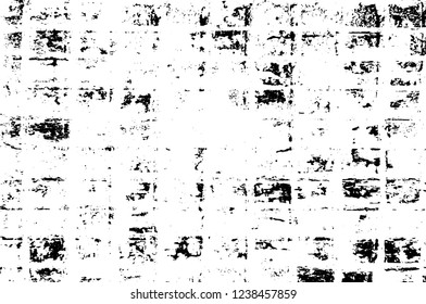 Grunge overlay layer. Abstract black and white vector background. Monochrome vintage surface with dirty pattern in cracks, spots, dots. Old wall in dark horror style design