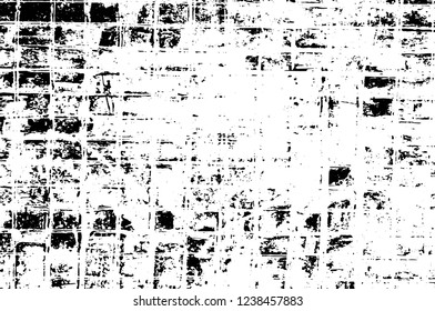 Grunge overlay layer. Abstract black and white vector background. Monochrome vintage surface with dirty pattern in cracks, spots, dots. Old wall in dark horror style design