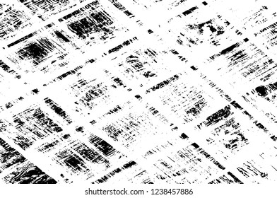 Grunge overlay layer. Abstract black and white vector background. Monochrome vintage surface with dirty pattern in cracks, spots, dots. Old wall in dark horror style design