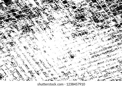 Grunge overlay layer. Abstract black and white vector background. Monochrome vintage surface with dirty pattern in cracks, spots, dots. Old wall in dark horror style design