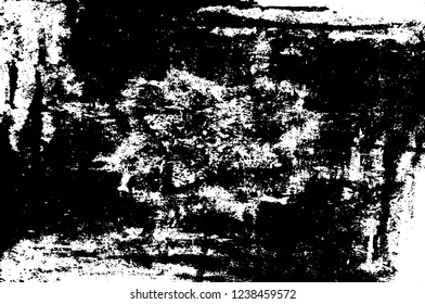 Grunge overlay layer. Abstract black and white vector background. Monochrome vintage surface with dirty pattern in cracks, spots, dots. Old wall in dark horror style design