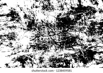 Grunge overlay layer. Abstract black and white vector background. Monochrome vintage surface with dirty pattern in cracks, spots, dots. Old wall in dark horror style design