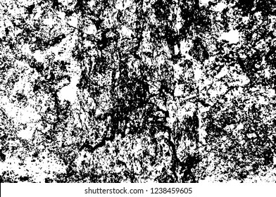 Grunge overlay layer. Abstract black and white vector background. Monochrome vintage surface with dirty pattern in cracks, spots, dots. Old wall in dark horror style design